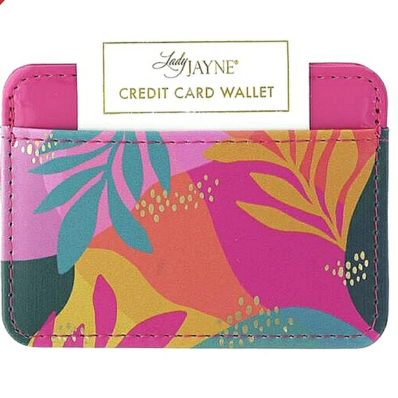 Lady Jayne Sunlit Leaves Multicolored Vegan Faux Leather Credit Card Wallet NWT - Picture 1 of 6